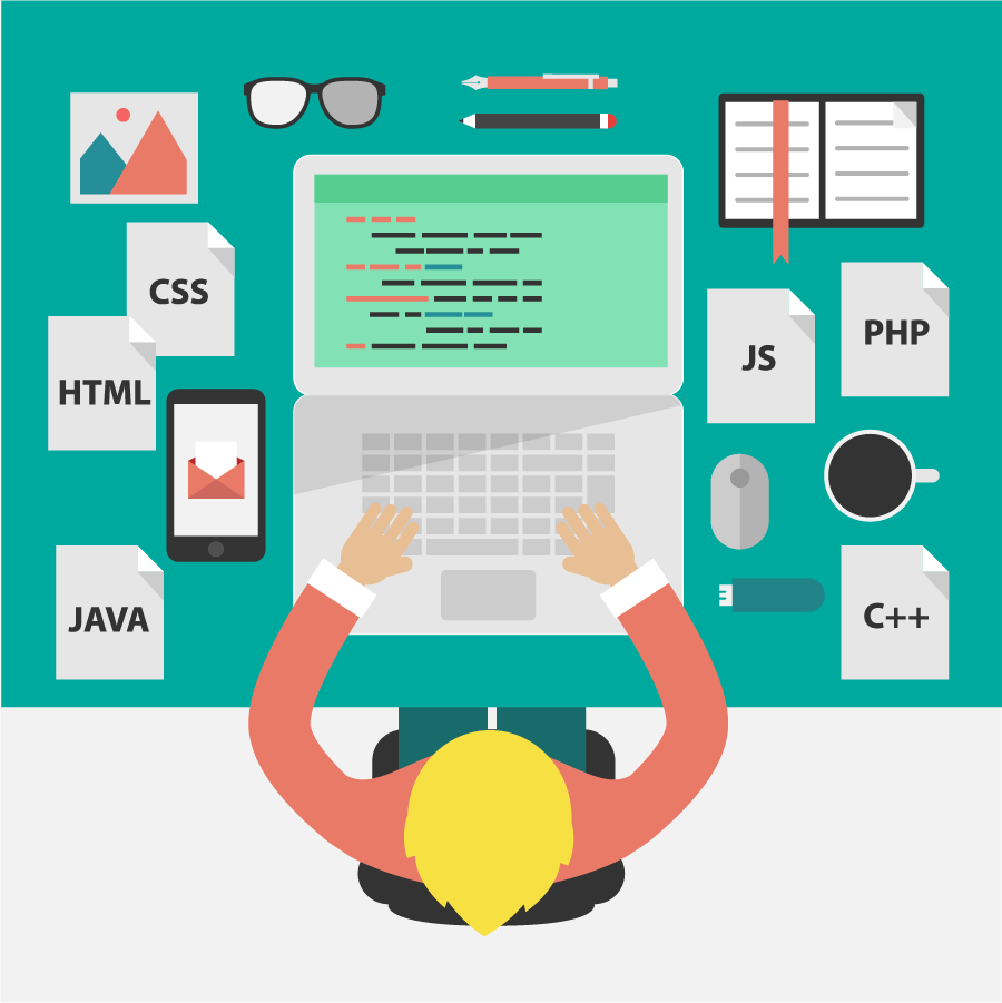 Man sitting in a front of the computer and coding