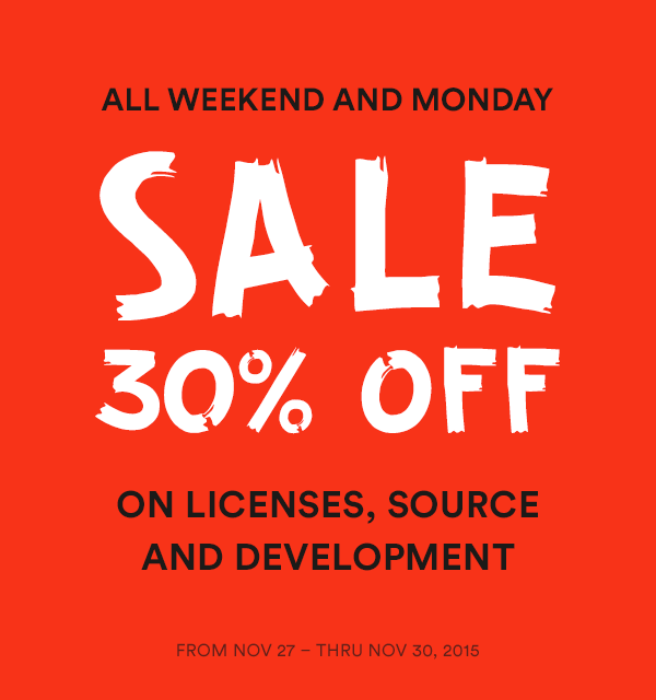 Black friday 30% sales on license, source and development