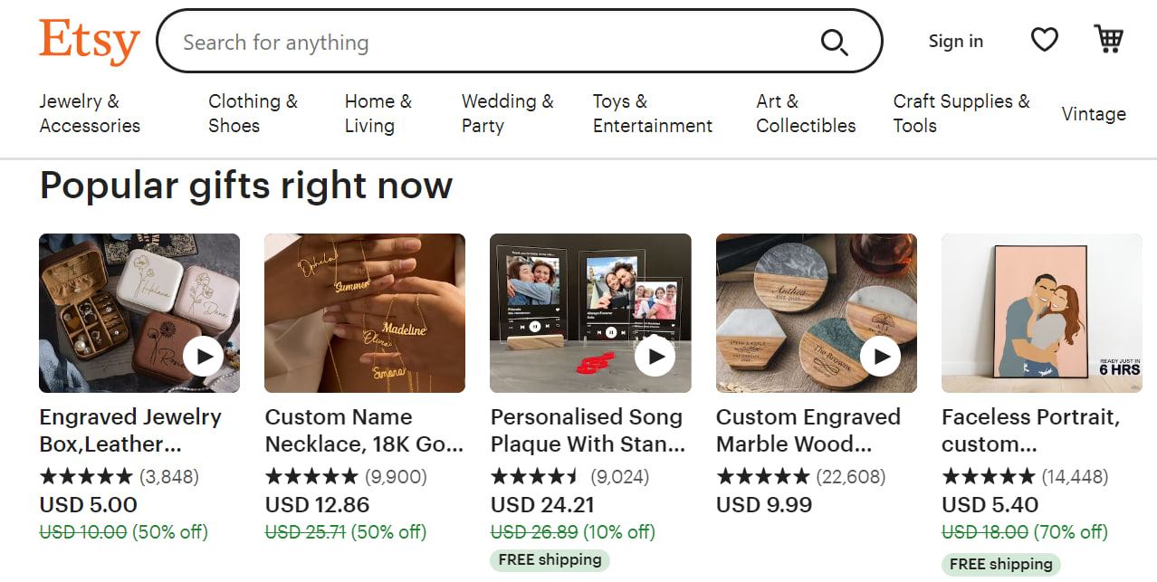 Most popular products on Etsy