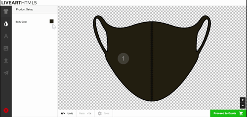 A gif describing the process of face masks customization in LiveArt HTML5 Designer demo