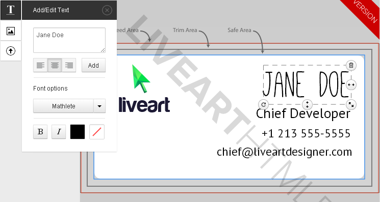 Designing business card with LiveArt HTML5 designer